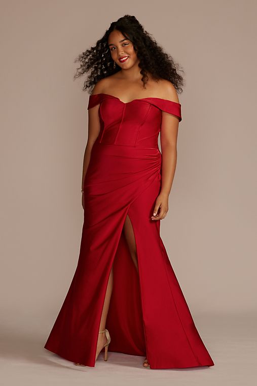 Jules and Cleo Sweetheart Off the Shoulder Stretch Satin Dress