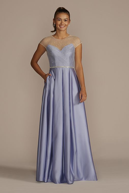 Jules and Cleo Satin Ball Gown with Sheer Embellished Top