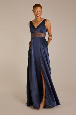 Picture of V-Neck Charmeuse Long Dress with Illusion Waist