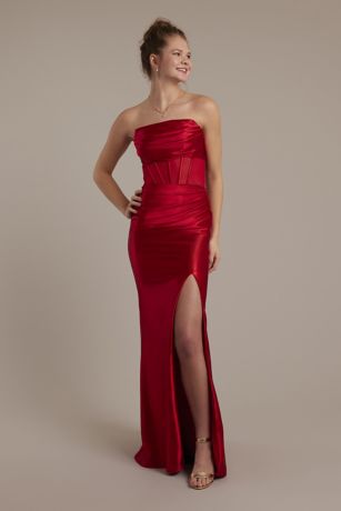 Picture of Sculpting Satin Draped Corset Sheath Dress