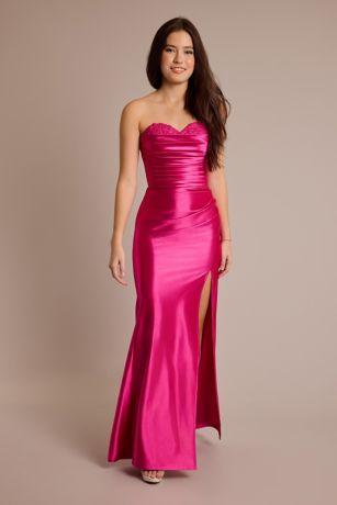 Picture of Appliqued Peekaboo Bodice Satin Sheath Dress