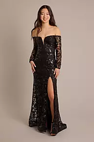 Jules and Cleo Allover Sequin Illusion Long Sleeve Sheath Dress
