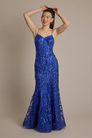 Picture of Patterned Sequin Mermaid Dress with Lace-Up Back