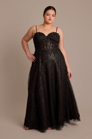 Picture of Glitter Tulle Corset Ball Gown with Appliques