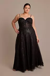 Jules and Cleo Glitter Tulle Corset Ball Gown with Appliques