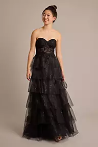 Jules and Cleo Tiered Ball Gown with Illusion Bodice