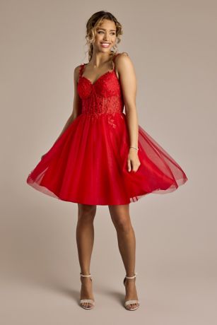 Picture of Illusion Corset Appliqued A-Line Mini Dress