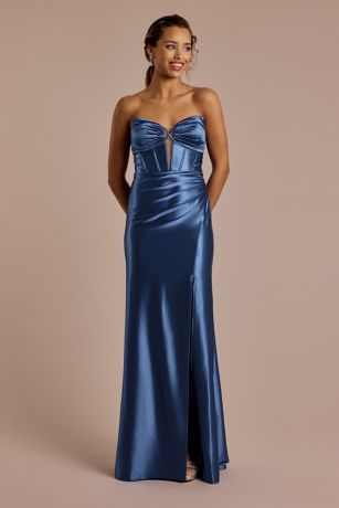 Picture of Strapless Plunge Sculpting Satin Sheath Dress