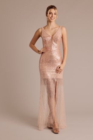 Picture of Allover Beaded Sheer Hem Sheath Dress