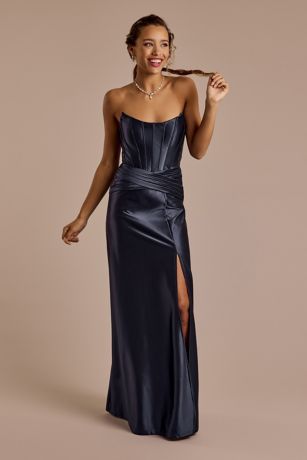 Picture of Sculpting Satin Corset Bodice A-Line Dress