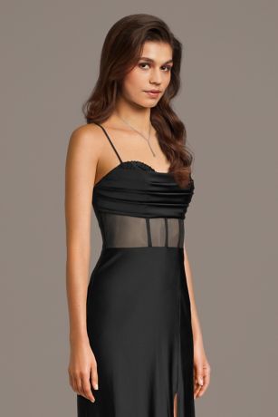Picture of Stretch Satin Peekaboo Bodice A-Line Dress