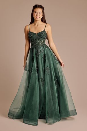 Picture of Beaded Floral Applique Glitter Tulle Ball Gown