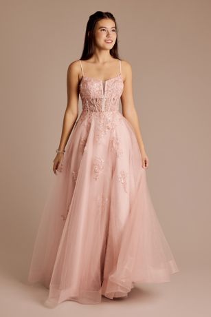 Picture of Beaded Floral Applique Glitter Tulle Ball Gown