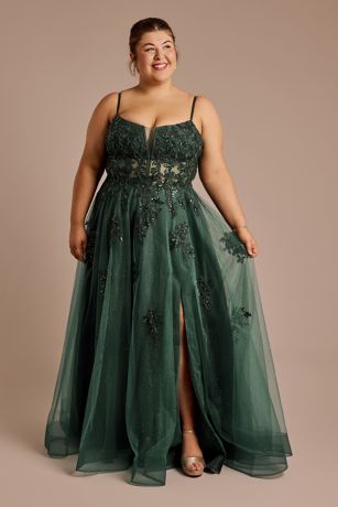 Picture of Beaded Floral Applique Glitter Tulle Ball Gown