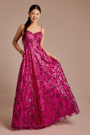 Jules and Cleo Floral Sequin Sweetheart Neckline Ball Gown