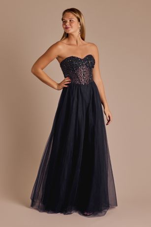 Picture of Floral Encrusted Bodice Strapless Ball Gown