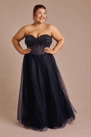 Picture of Floral Encrusted Bodice Strapless Ball Gown