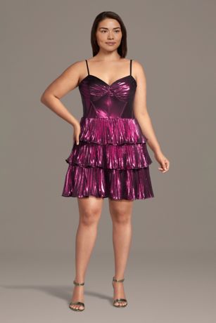 Picture of Pleated Foil A-Line Mini Dress with Tiered Skirt