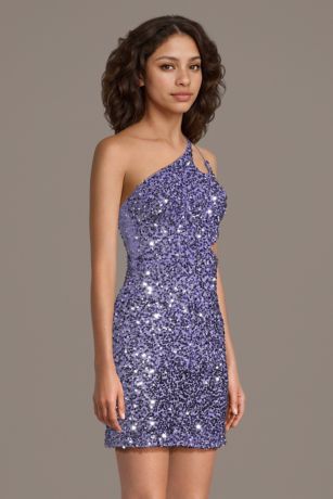 Picture of One-Shoulder Beaded Sequin Cutout Mini Dress