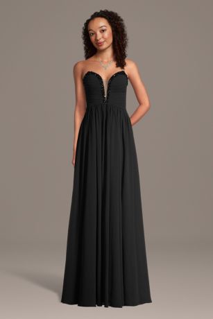 Picture of Charmeuse A-Line Dress with Jeweled Neckline
