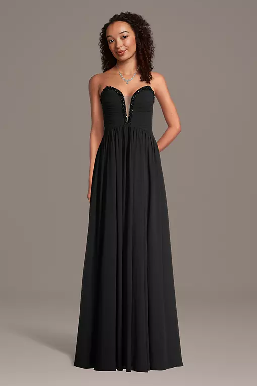 black dress nordstrom rack Cicinia Black Prom Dresses Long A-line Slit Sweetheart Layered Evening main image 0
