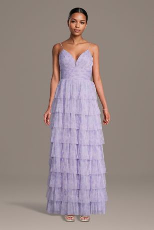 Picture of V-Neck Tiered Floral Mesh A-Line Dress