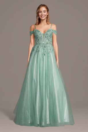 Picture of Glitter Tulle Applique Off-the-Shoulder Ball Gown