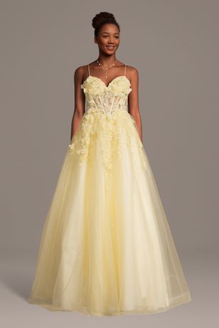 Picture of Glitter Ball Gown with 3D Flowers and Lace-Up Back