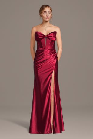 Picture of Sculpting Satin Corset Sheath Dress with Bow