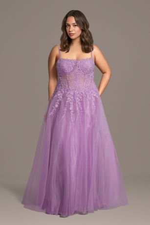 Picture of Square Neck Applique Corset A-Line Dress