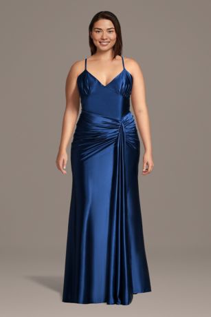 Picture of Sculpting Satin Draped Sheath with Lace-Up Back