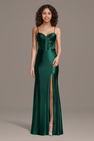 Picture of Sculpting Satin Plunge Corset Sheath Dress