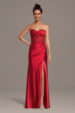 Picture of Sculpting Satin Sheath with Embellished Bodice