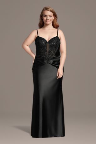 Picture of Sculpting Satin Sequin Plunge Sheath Dress