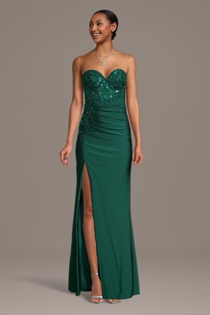 Picture of Stretch Satin Appliqued Sweetheart Sheath Dress