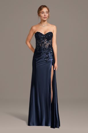 Picture of Sculpting Satin Sheath with Illusion Appliques