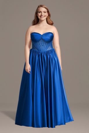 Picture of Strapless Satin Basque Waist Ball Gown