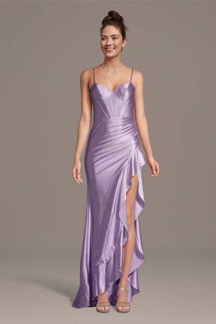 Picture of Sculpting Satin V-Neck Corset Ruffle Sheath Dress