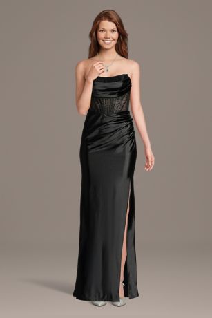 Picture of Sculpting Satin Peekaboo Bodice Lace-Up Sheath