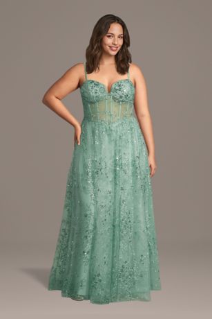 Picture of Ruched Glitter Illusion Corset A-Line Dress