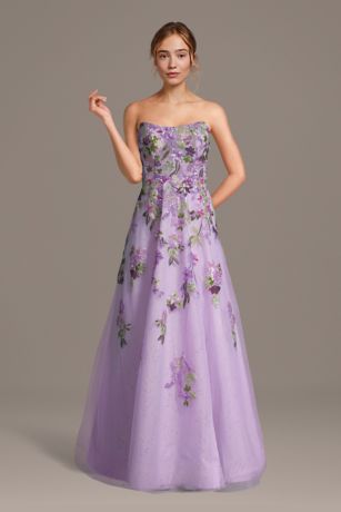 Picture of Sculpted Strapless Neckline Floral Applique Dress