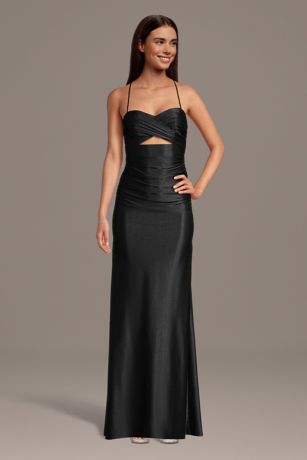Picture of Sculpting Satin Bow Back Ruched Sheath Dress