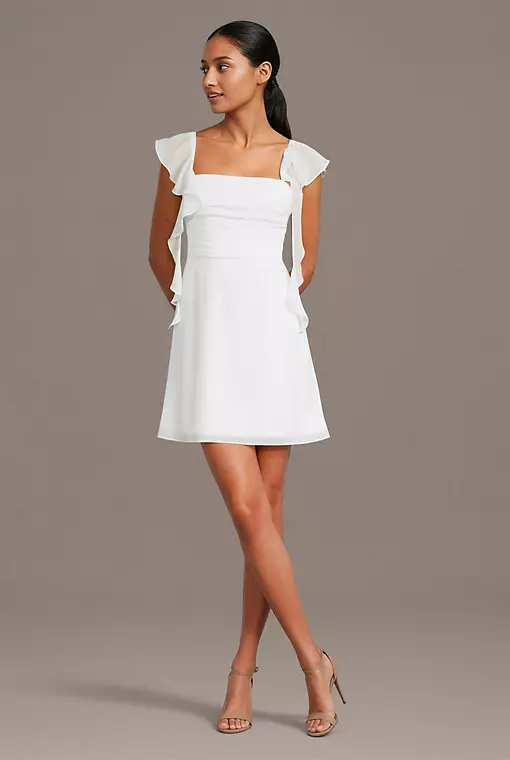 slim fit dress slacks Amy Short White Graduation Dress with Ruffles White / XSmall