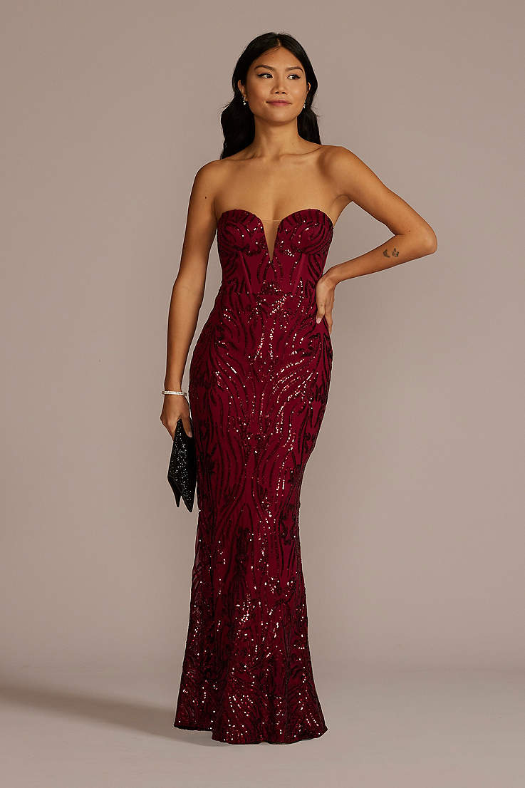 Onyx Womens Strapless Rhinestone Embellished Glitter Dress