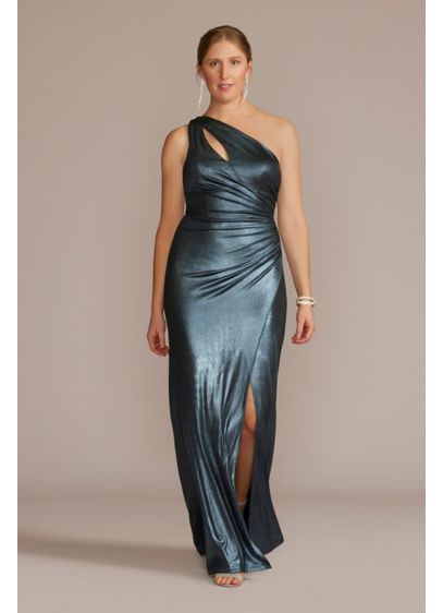 One Shoulder Cutout Shimmer Jersey Gown - Something this beautiful doesn't just need plans, it