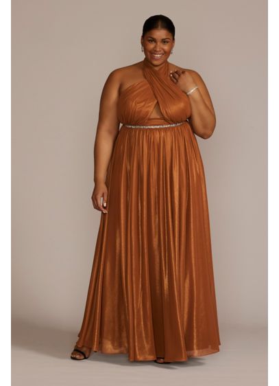 Plus Size Chiffon Halter Dress with Bodice Cutout - It's not every day you can go all-out