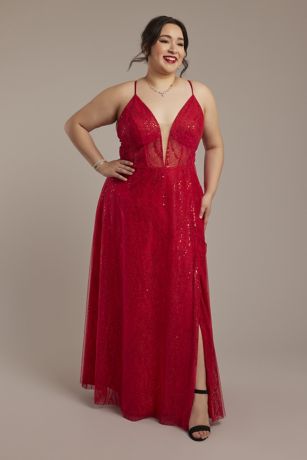 Picture of Patterned Sequin A-Line Dress with Plunge Neckline