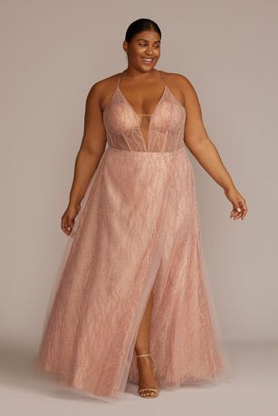 Picture of Patterned Sequin Illusion Bodice A-Line with Slit