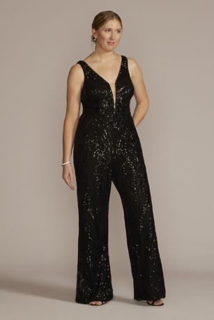 Picture of Wide Leg Allover Sequin Jumpsuit