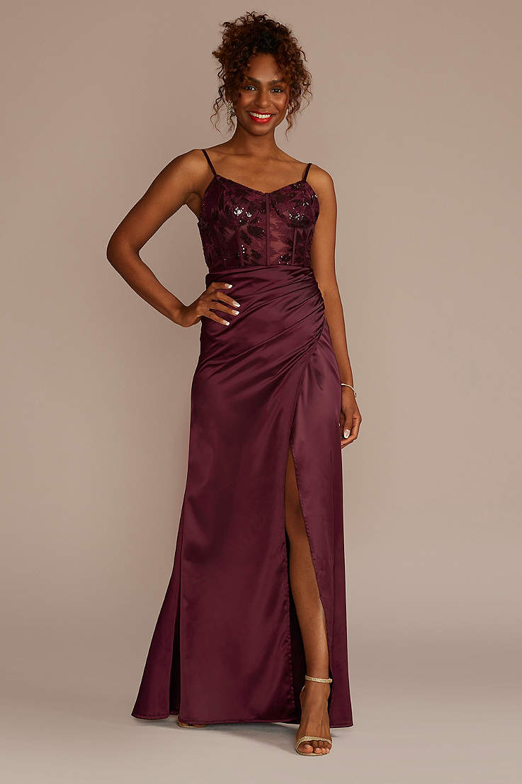formal elegant burgundy dress